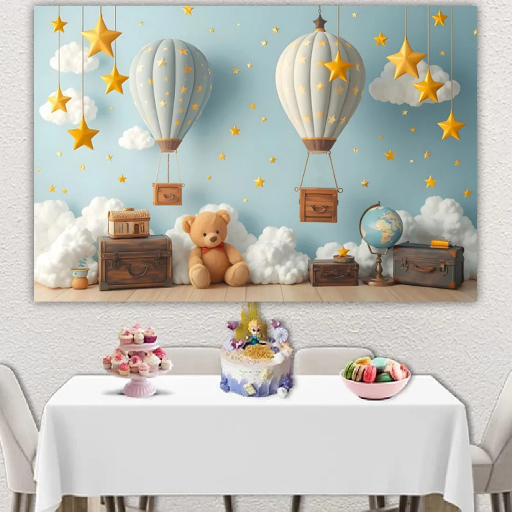 Balloon Bear Baby Birthday Backdrops for Photography Boy Girl's Photo Party Decoration Background Photo Studio Shoots Prop Gift