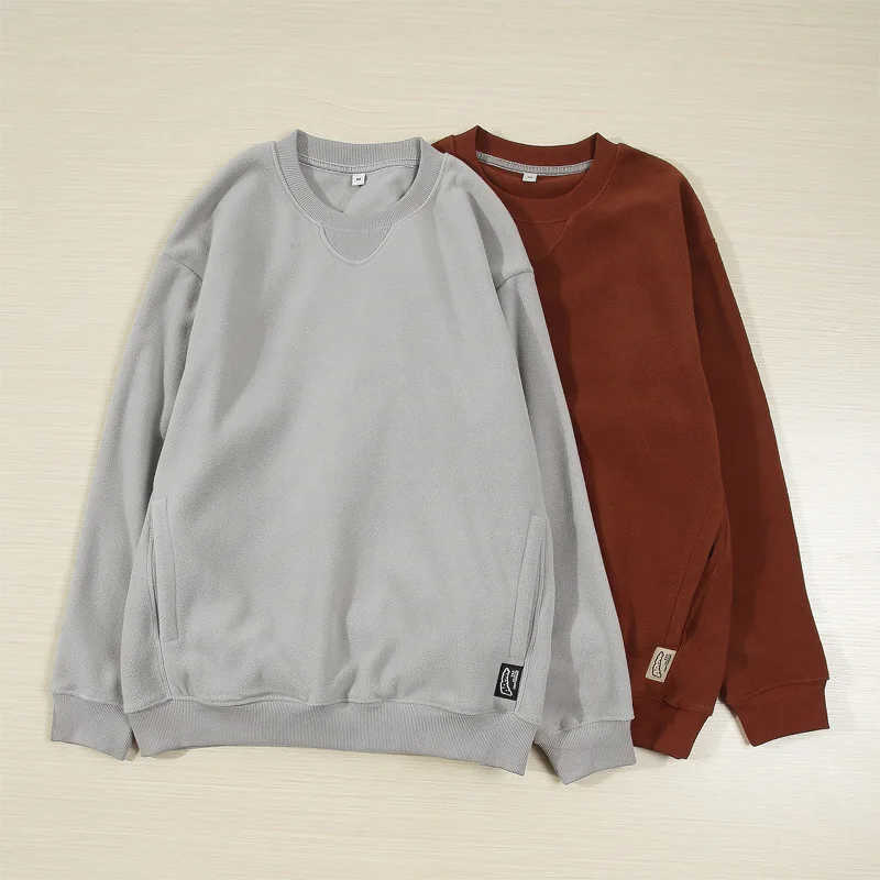 

300G/㎡ Fleece Sweatshirt Winter Fall Fashion Clothing Men's Long Sleeve Solid Color Pocket O-neck High Quality Warm Pullover Top