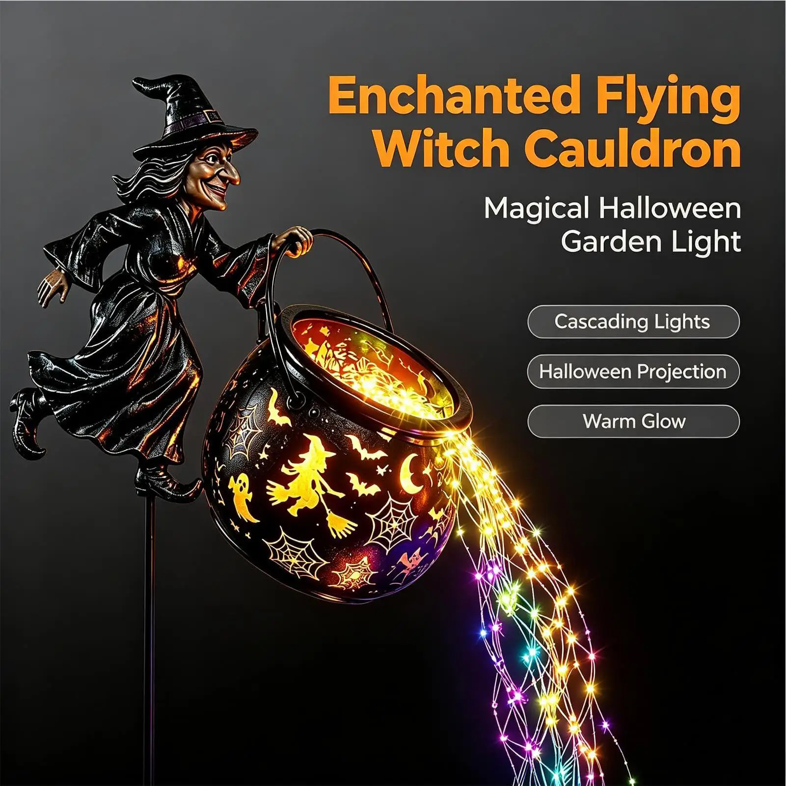 Halloween Witch Lamp Gothic Waterfall Battery String Lantern for Christmas Fall Night Reading Party Indoor Outdoor Home