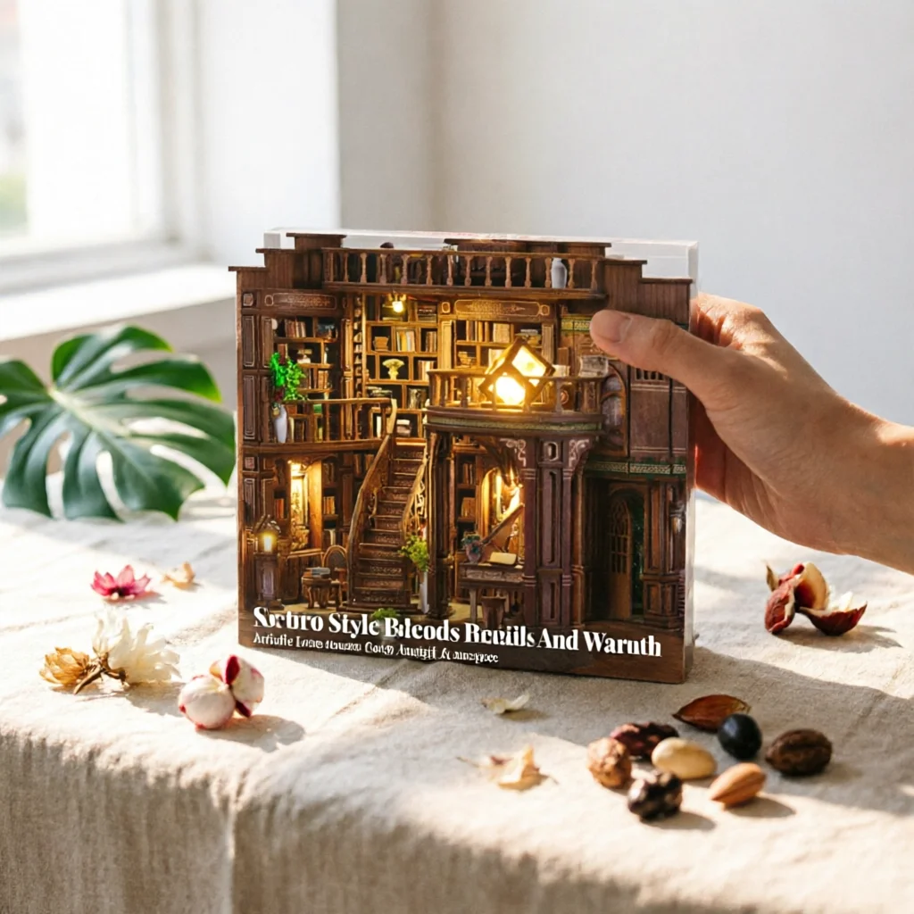 Multi-Level Bookstore Model DIY Wooden Book-Hall Kit Gift Idea Bookshelf Decor Insert Decorative Wooden Miniature Book-Hall