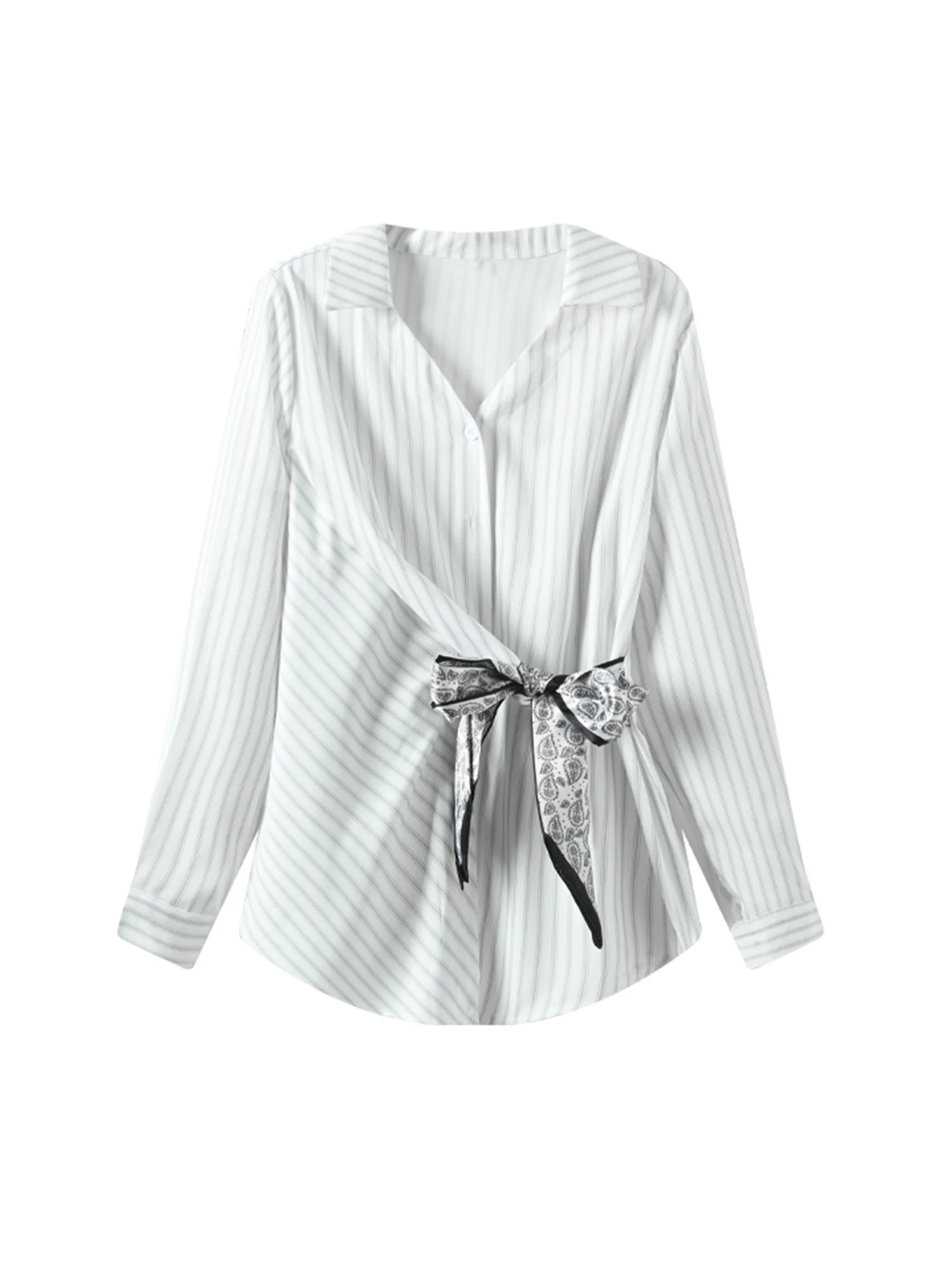 

Женские белые полосатые рубашки, блузки, винтажные Y2k Gyaru, эстетичная элегантная рубашка-поло с длинными рукавами 2000-х годов, осень-весна