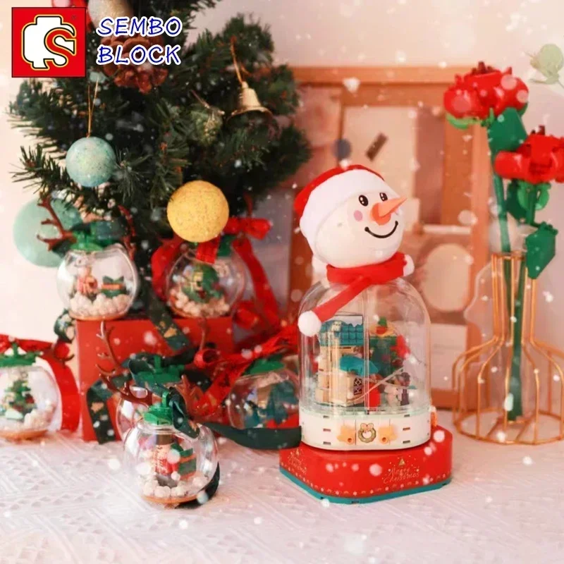 

SEMBO Christmas Snowman Light Music Box Building Blocks Kawaii Children's Toys Assembled Figures Store Ornaments Decoration