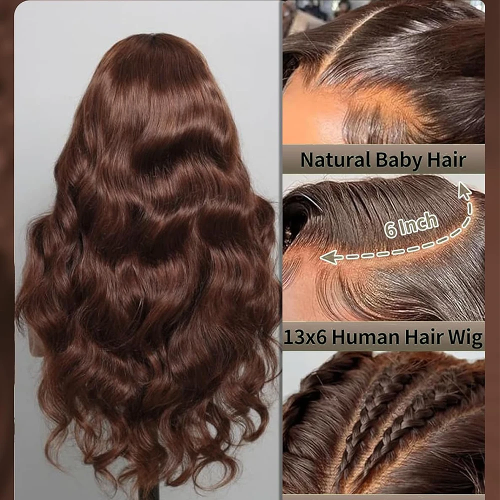 Body Wave 13x6 HD Lace Frontal Wigs Human Hair Colored Chocolate Brown Lace Front Wig 30 36 Inch Replacement Wig For Black Women image 2