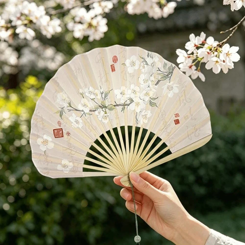 Creative Vintage Folding Fan with Tassel New Chinese Style Handheld Fan Decorative Portable Hand Cranked Fan For Girls