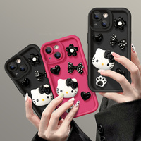3D Liquid Matte Bowknot Hello Kitty Soft TPU Case For iPhone 15 14 13 12 11 Pro Max XR XS X 7 8 Plus SE2 Candy Painting Cover