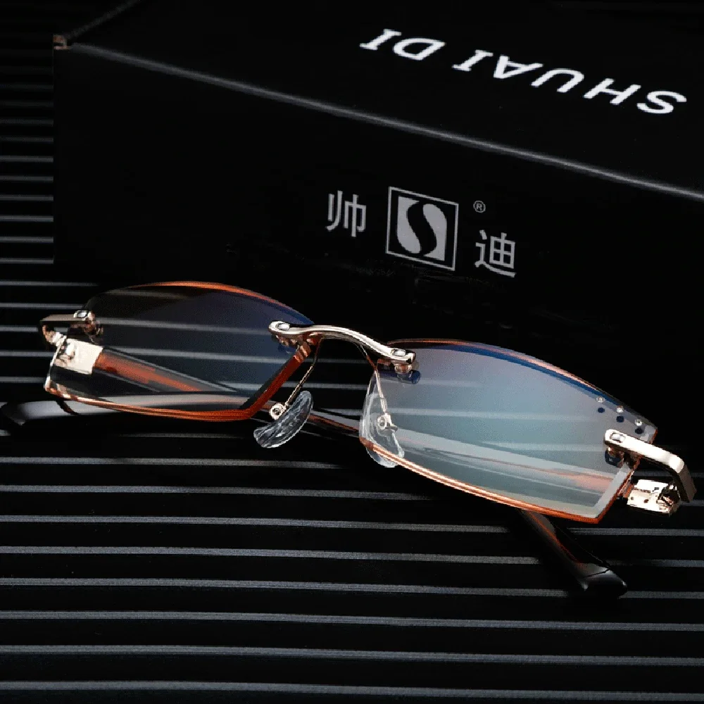 New Sale Reading Glasses Men Leesbril Shuaidi = Rimless Ultra-light Reading Glasses +0.75 +1 +1.25 +1.75 To +4 With Case