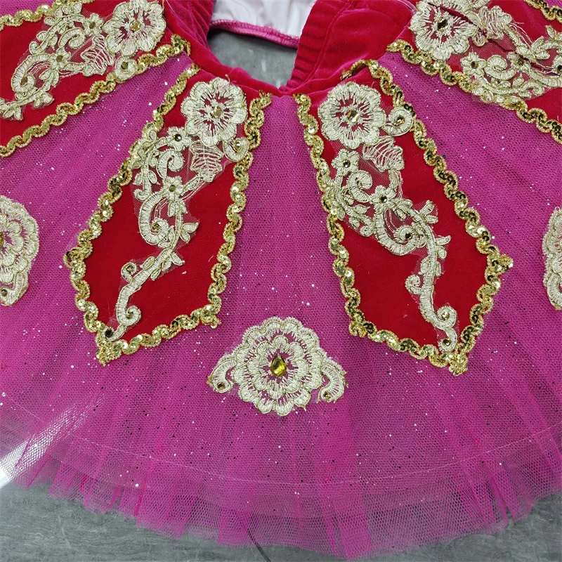 BT01549 Profesional de alta calidad Tamaño personalizado 7 capas Niños Niñas Mujeres Ropa de actuación para adultos Trajes de tutú de ballet de pájaro rosa