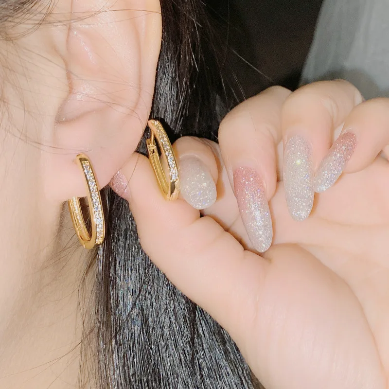 

MDLFES Mo!ssan Diamond Style French Vintage Simple Oval Stud Earrings 18k Plated Exaggerated High Quality