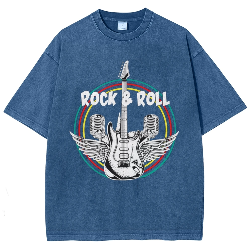 

Men's Trendy Graphic T-Shirts - ROCK & ROLL Over Colorful Rainbow Circle Enclosing Rock Icons Short Sleeve T-Shirts For Men