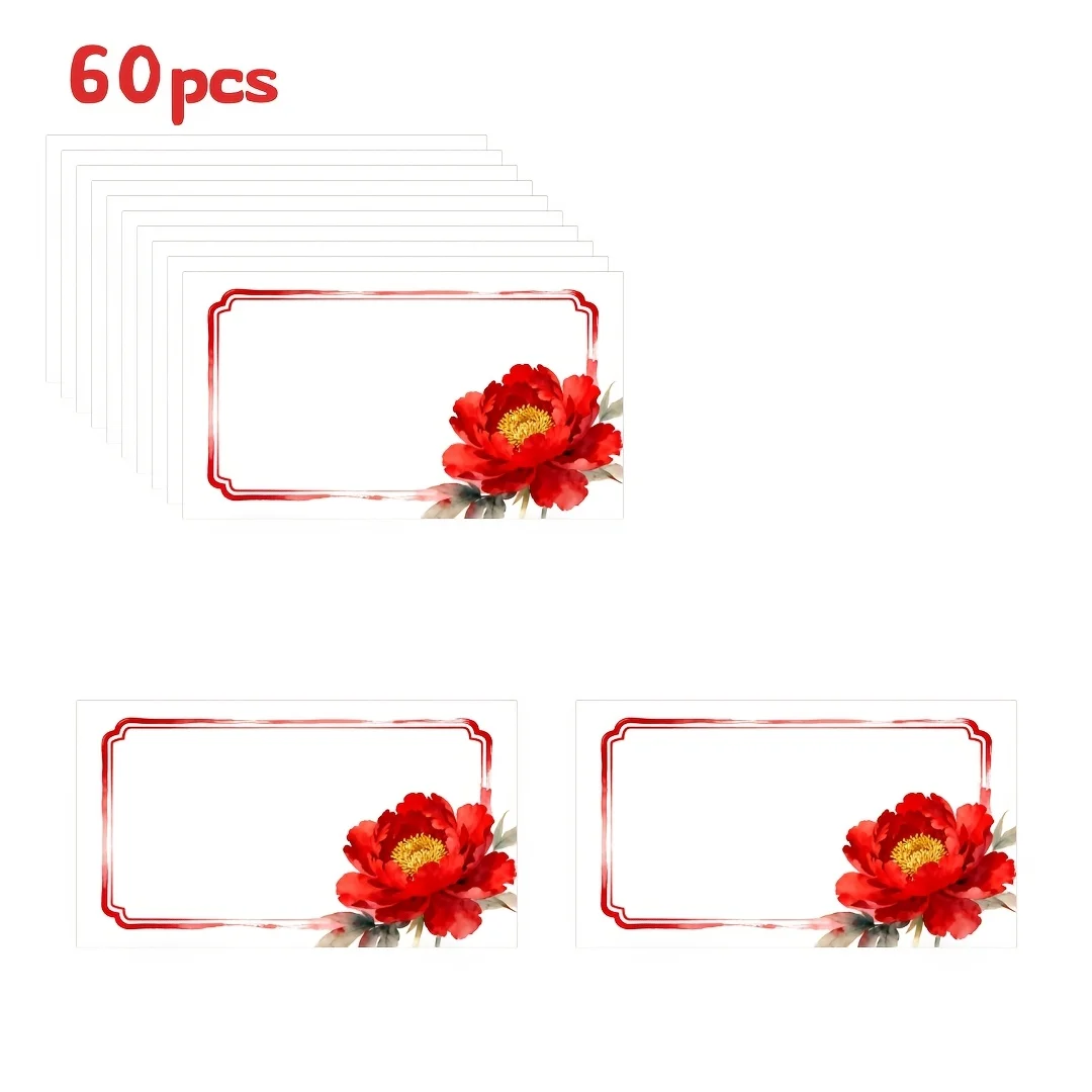 60pcs Chinese Border Message Card, Simple Blessing Card, Daily Gift Packaging Matching, Paper Message Card, Thank You Card
