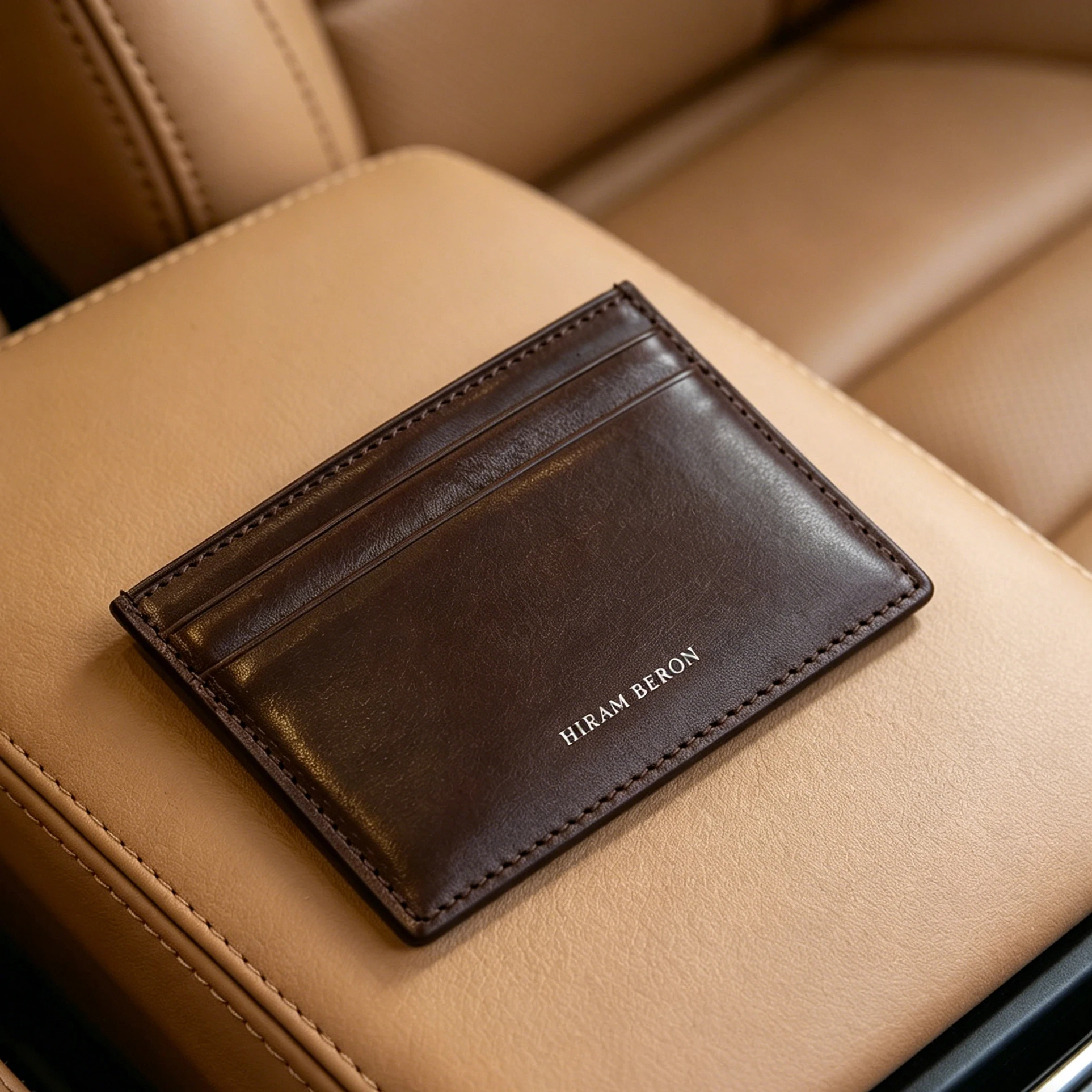 Monogram Italian Leather Card Holder Men Mini Wallet Vegetable Tanned Leather Customized Credit Card Case