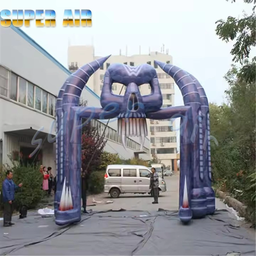 Arco de esqueleto inflable personalizado para decoración de Halloween, juguete de aire para exteriores con soplador de aire para celebración
