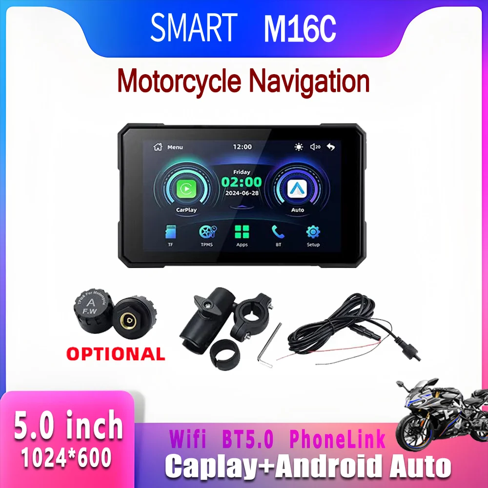 SMART 5inch Wireless CarPlay Moto Portable Digital Motorcycle Dashboard GPS Navigation Display Screen Android Auto Monitor BT5.0