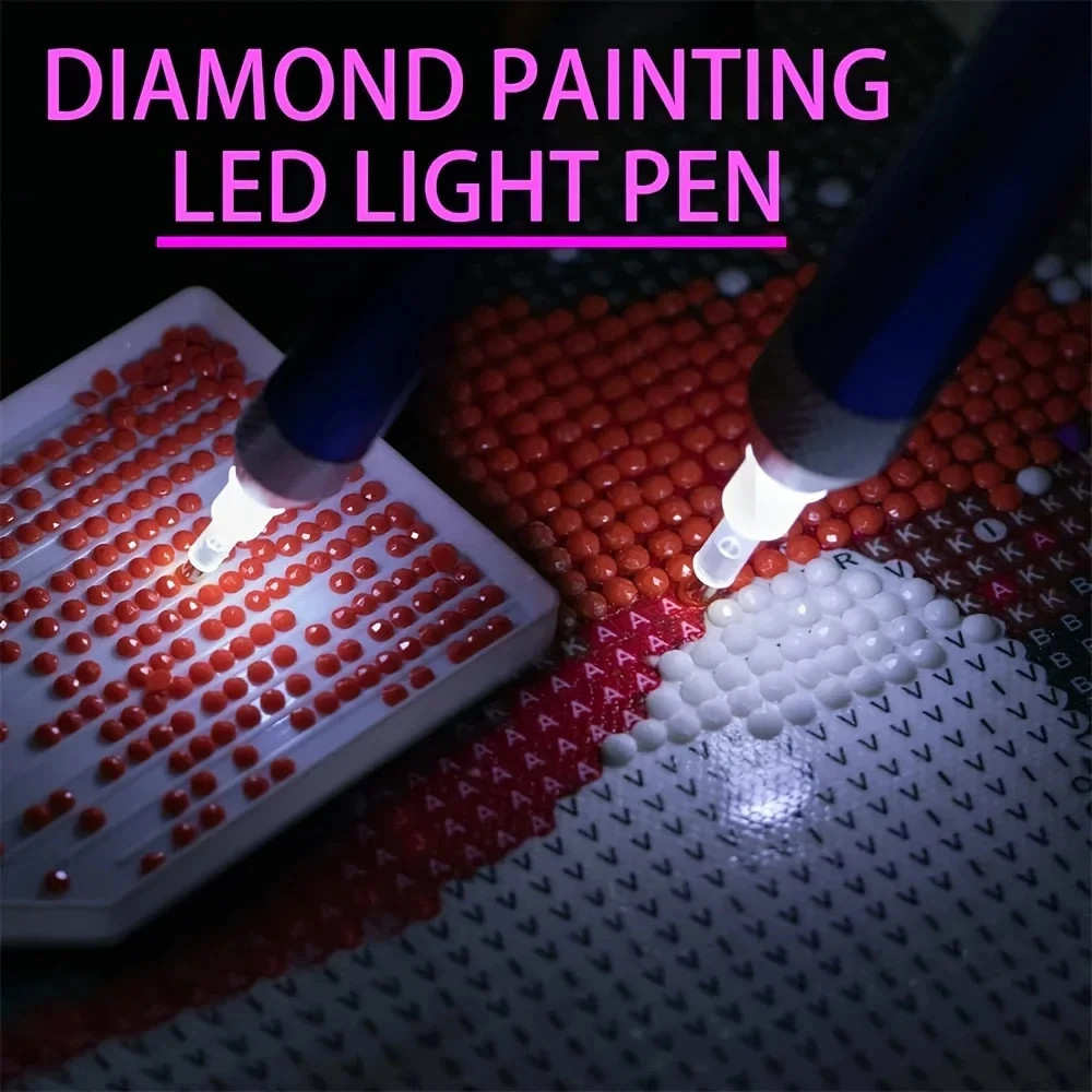 8 pezzi penna per pittura diamante illuminata a led con lente d'ingrandimento lente d'ingrandimento punta luminosa accessori per penna da trapano kit di strumenti