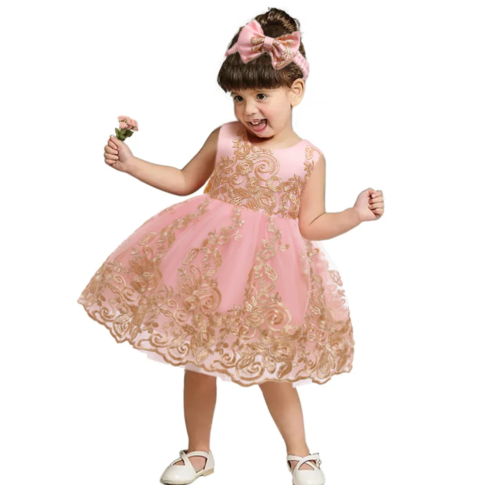 New Girls Dress with Headband Newborn Lace Princess Dresses Birthday Wear Christmas Holiday Costume Infant Party Dress For Kids