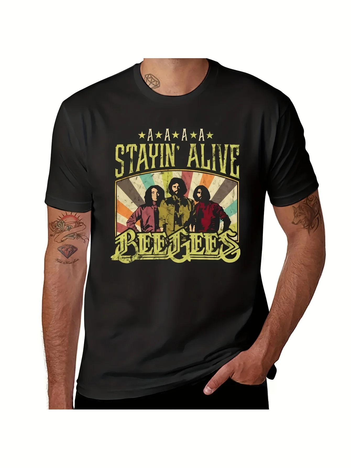 Футболка Bee Gees Stayin Alive, таможенный дизайн, свой собственный тяжелый вес, простые белые футболки, мужские топы, мужской подарок