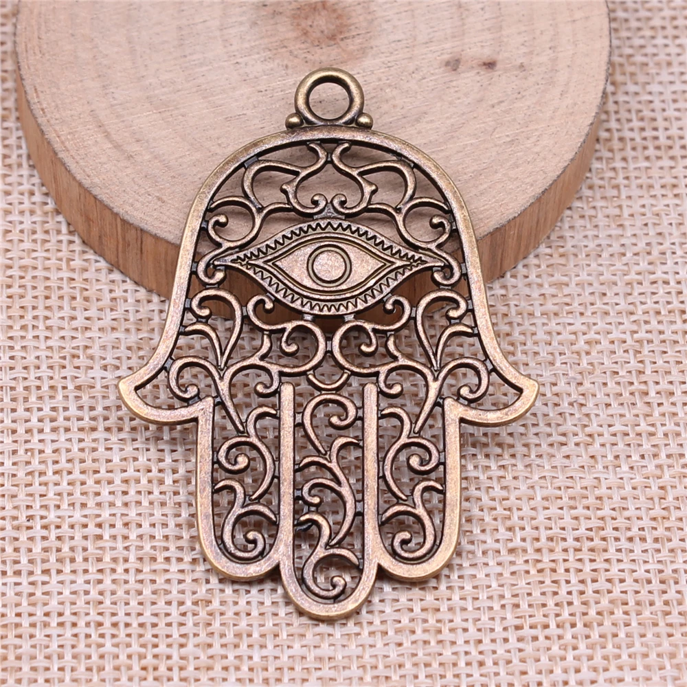 WYSIWYG 2pcs 59x43mm Antique Silver Color Eye Hand Charms Pendant For Jewelry Making DIY Jewelry Findings