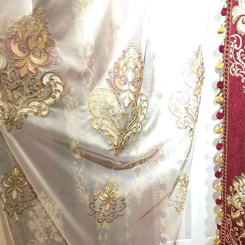 

Luxury European Red Thicken Chenille Blackout Curtains for Living Room Bedroom Dining Hall Decor Custom Size Tulle Valance