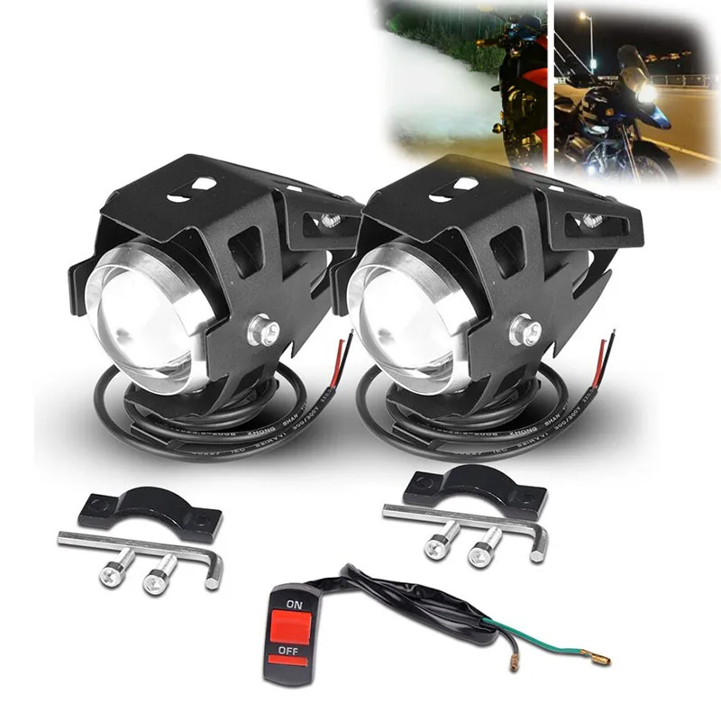 2Pcs Motorcycle LED U5 Headlights Fog Light Electric Bicycle Super Bright Spotlight with Switch Motorcycle Accessories