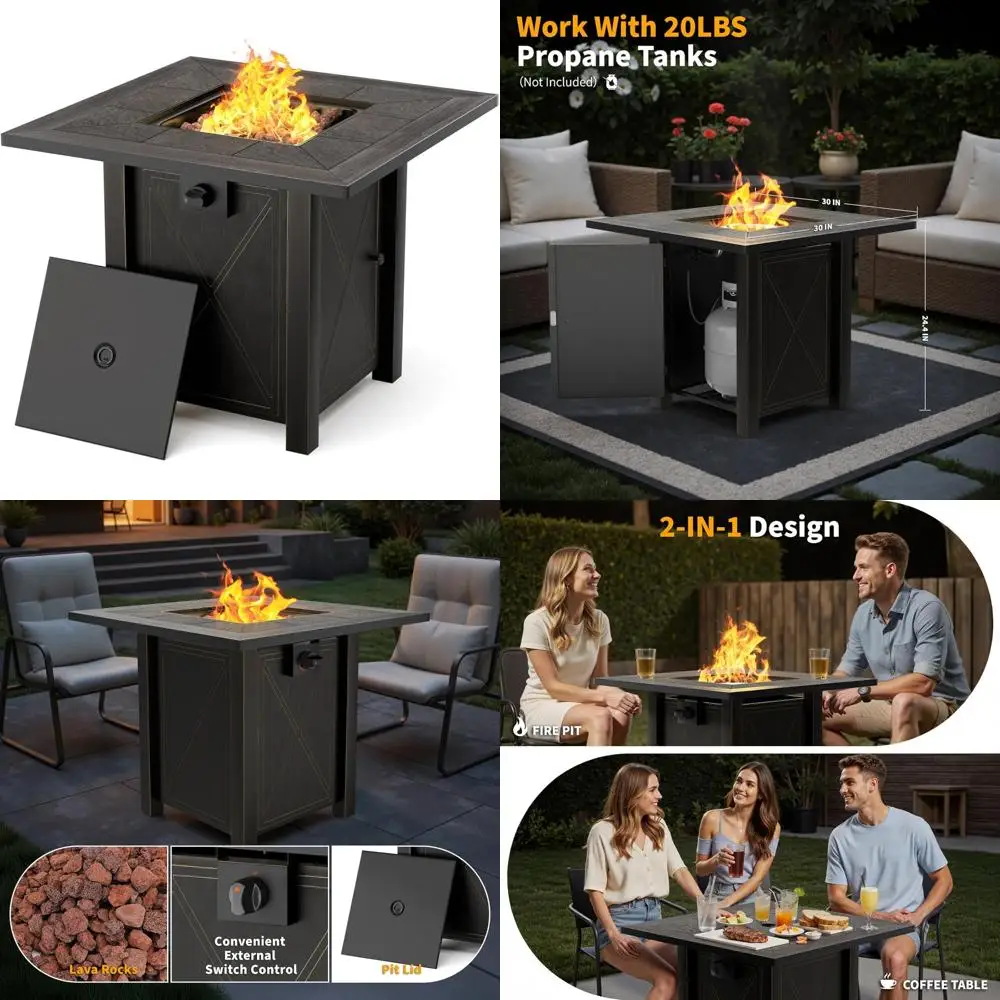 

Hoteagle 30-inch Propane Fire Table with High-Quality Ceramic Tabletop, 50,000 BTU Gas Fire Pit Table - Complete with Cover and