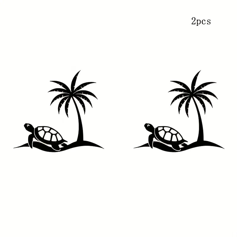2Pcs/set Cute Turtle Beach Theme Waterproof Vinyl Sticker for Car Rearview Mirror Visor Decor