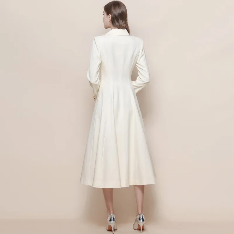 Manteau Midi Dr rétro taille haute, jupe Double boutonnage, robe de soirée longue Sve pour femmes d'âge moyen