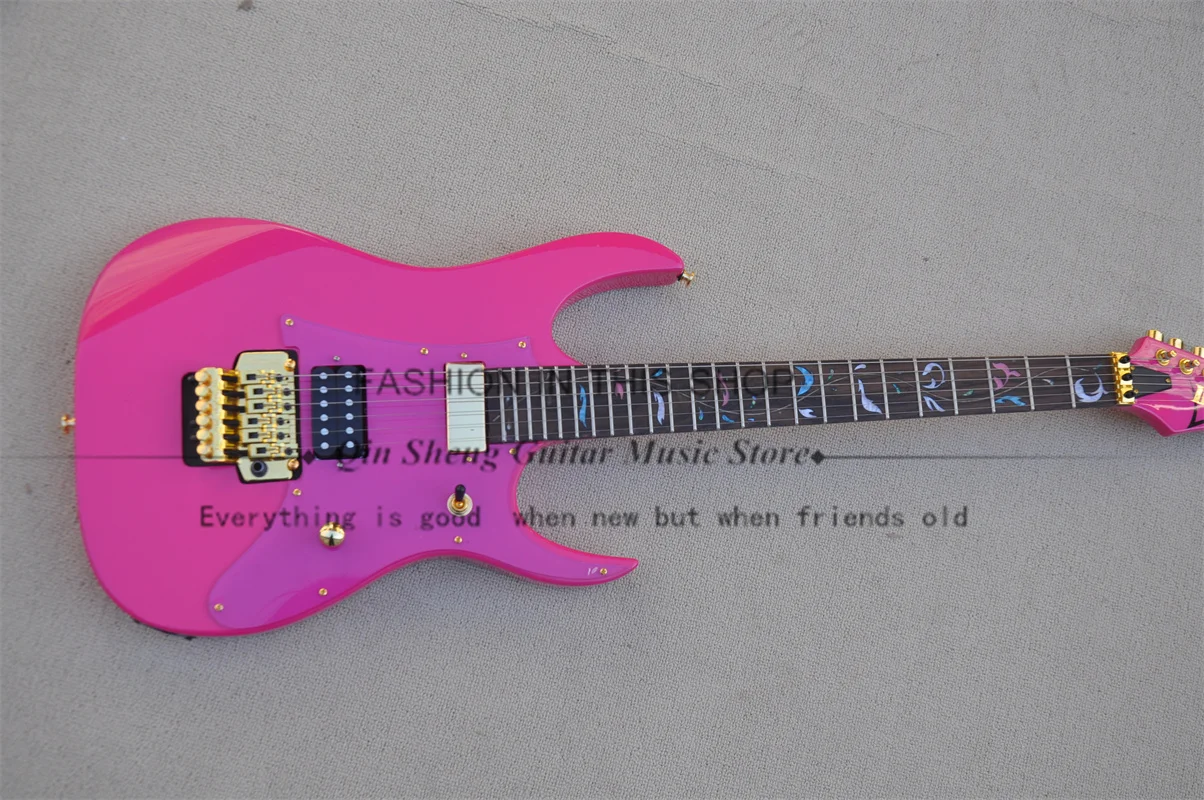 Pink Electric Guitar Maple Neck Set In Mahogany Rosewood Fingerboard Tremolo Bridge Gold Tuners RG Guitar