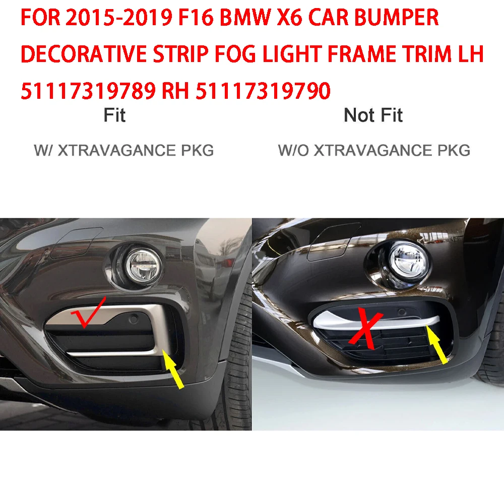 For 2015-2019 F16 BMW X6 Car Bumper Decorative Strip Fog Light Frame Trim LH 51117319789 RH 51117319790