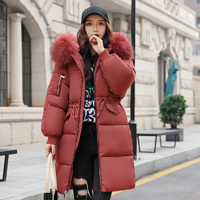 Down Cotton Parkas Jacket Women\'s Long Bread Coat Big Fur Collar Padded Jacket 2023 New Korean Version Thickened Padded Jacket