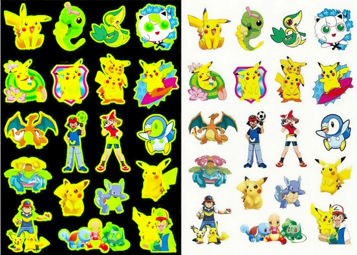 2/1pcs Luminous Pokemon Tattoo Sticker Birthday Decoration Child Body Arm Pikachu Sticker Baby Shower Kids Gift Party Supplies