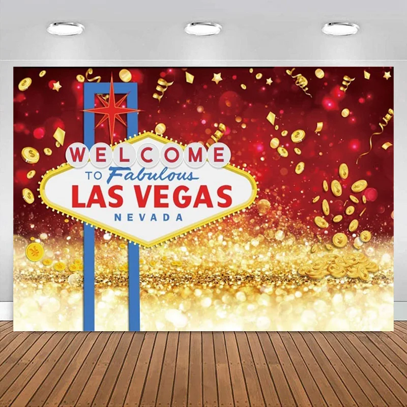 Las Vegas Party Backdrop Welcome to Las Vegas Casino Night Poker Photography Background Birthday Banner Decoration Baby Shower