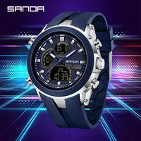 Relojes SANDA para hombre, reloj despertador resistente al agua con cuenta atrás, reloj de pulsera multifuncional LED luminoso para hombre, reloj Digital de cuarzo, reloj despertador