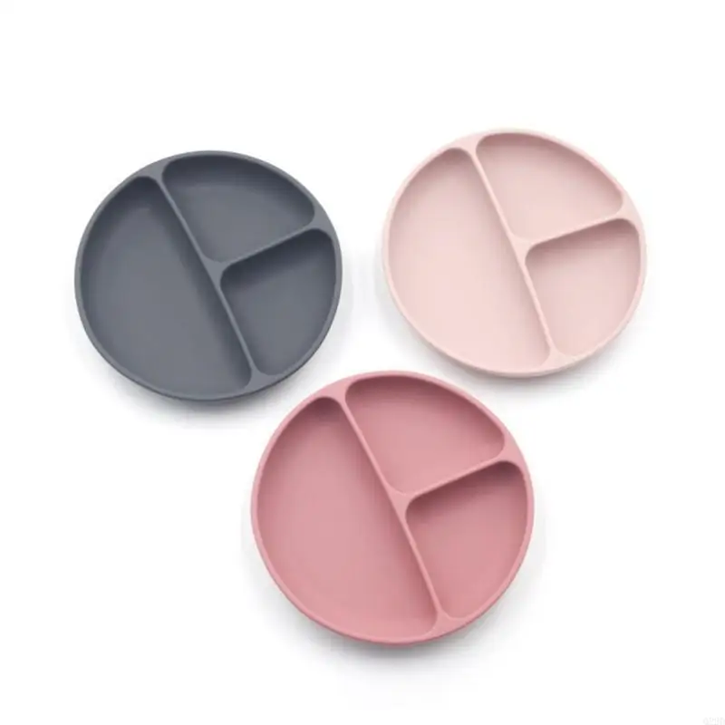 

Q22D Baby Suction Bowl Divided Dinner Plate Infants Learning Feeding Dish Non-toxic Silicone Solid Color Bowl