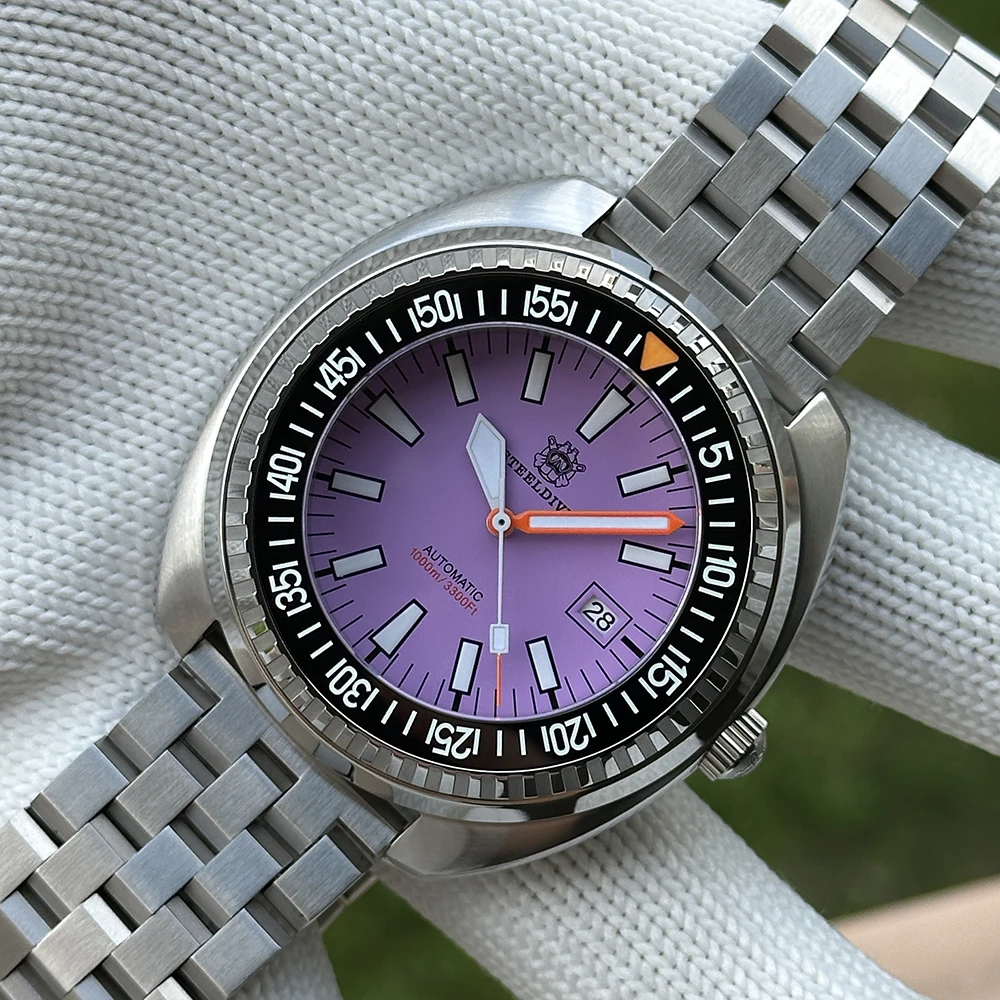 SD1983 Cooles Design STEELDIVE Marke 1000 m wasserdicht 49 mm große NH35 automatische Keramiklünette Saphir-Taucheruhren für Herren