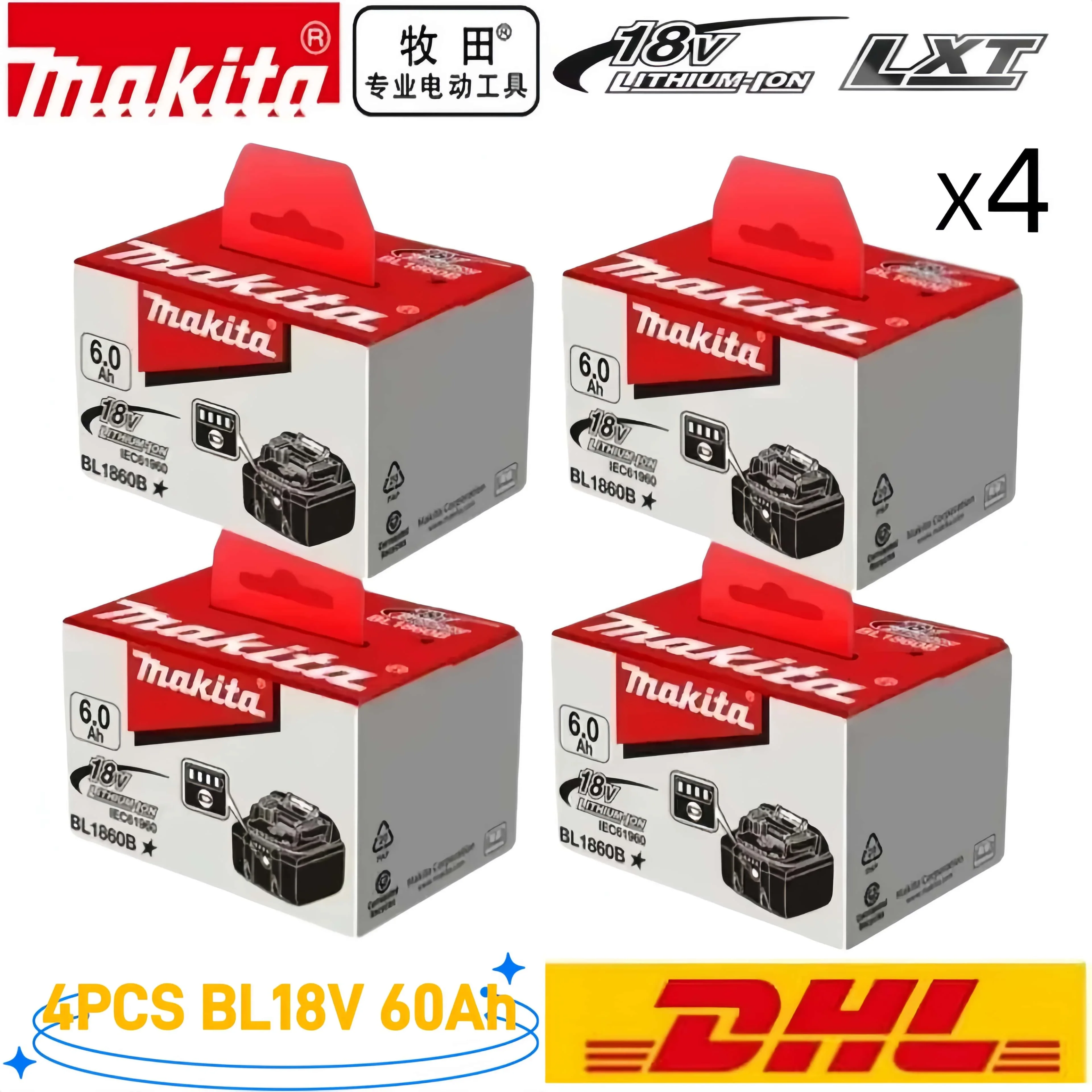 Original Genuine Makita 18V 6Ah Makita Battery BL1840 BL1830B BL1850B BL1850 BL1860 BL1815 Replace Lithium Makita 18V Battery