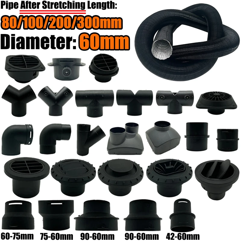 מחמם אוויר דיזל בקוטר 60 מילימטר 0.8/1/2/3 מטר צינור דוקט צינור פתח אוויר מחבר למערכת הפליטה של Webasto Eberspaecher