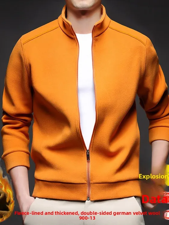 

Autumn Winter Men's Double-Sided Camere Open Cardigan Coat Long Sve Stand Collar Windproof Warm Casual Versatile Pure Color