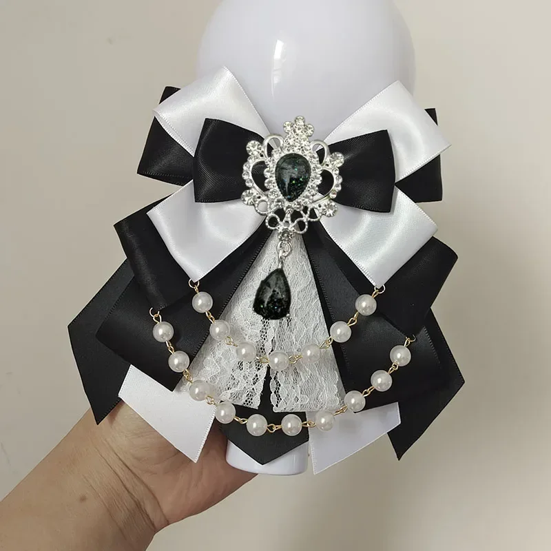 Retro Lolita Pearl Chain Crystal Bow-tie Handmade Jewelry Women\'s Set Shirt Collar Bow Carat Stick Hand Lamp Concert Accessories