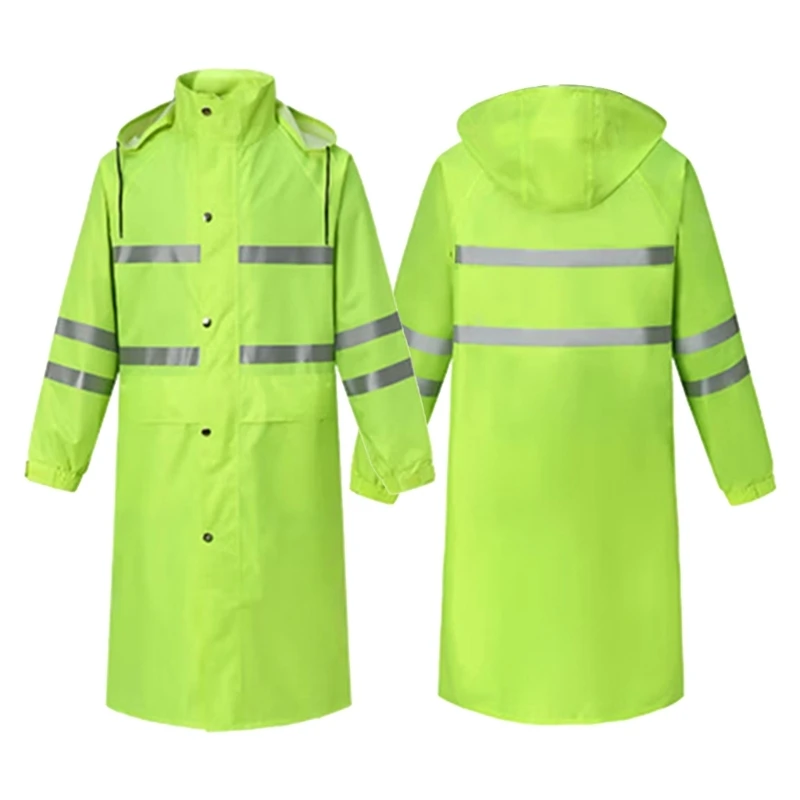 Long Length Waterproof Fluorescent Coat High Visibility Safety Hooded Workwears