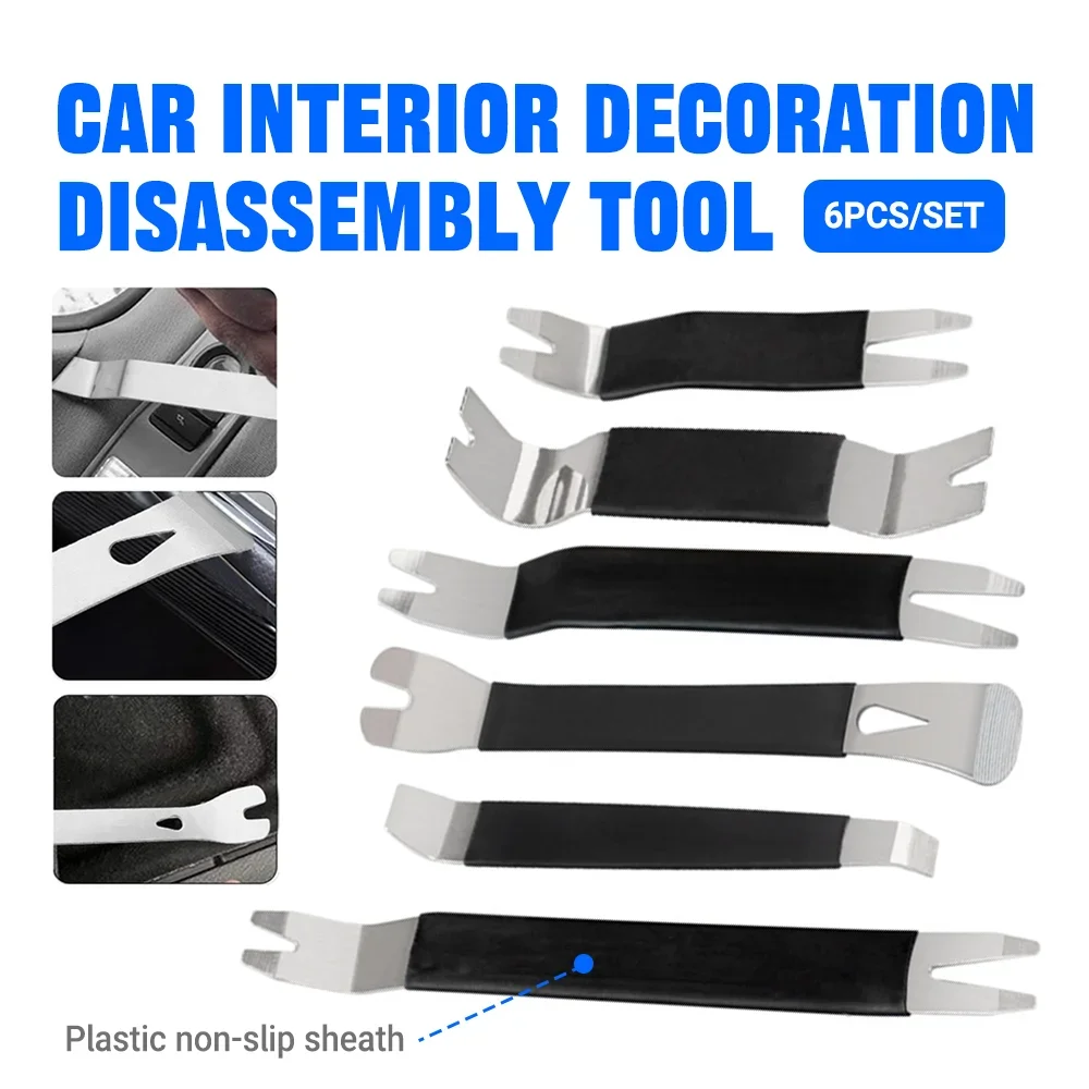 

6Pcs Auto Door Clip Panel Trim Removal Tools Stainless Steel Pry Kit For Car Dashboard Navigation AC Outlet Repair