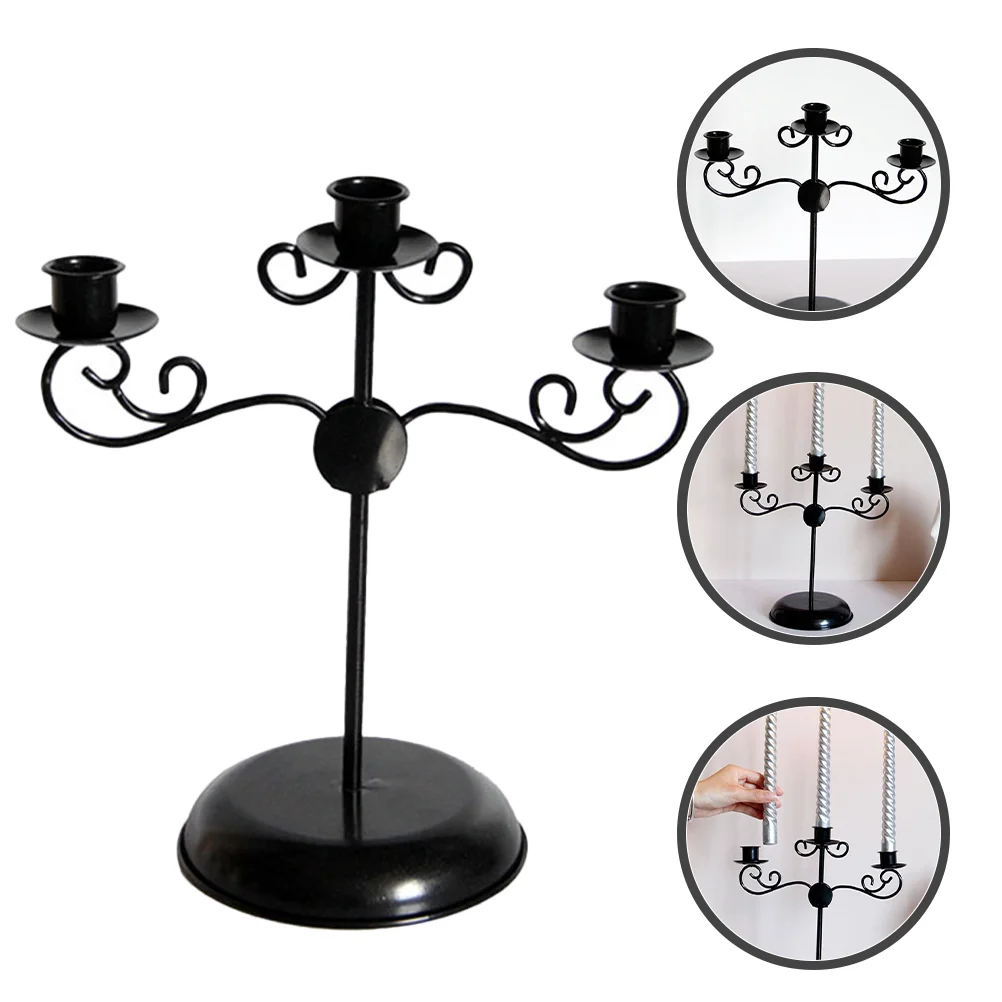 Three-headed Candlestick Wedding Candelabra Ornament Tealight Holders Taper Decorations Iron Black