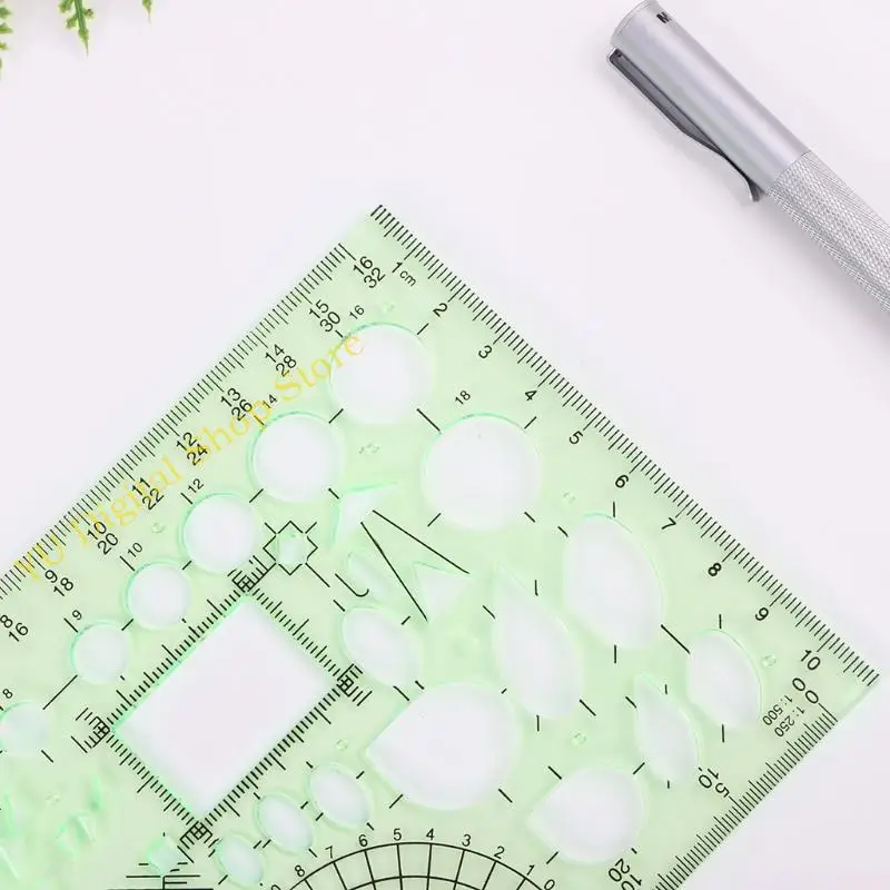 

96BA Rectangle Circle Geometric Drawing Tool Template Ruler Student Stationery