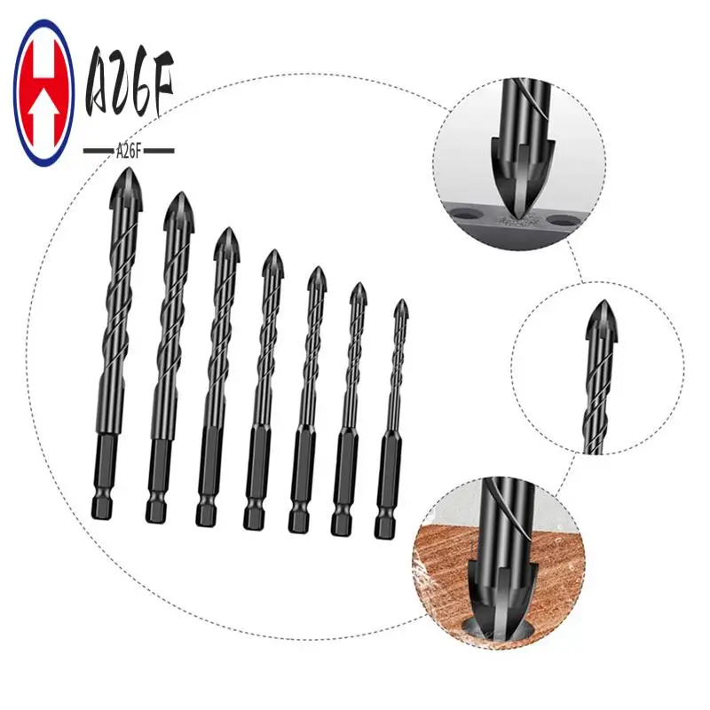 

A26F-7Pcs Hex Shank Drill Bits Firewood Hand Drill Cone Multipurpose Drilling Bit Stepped Drill Bit Tile Drill Bit