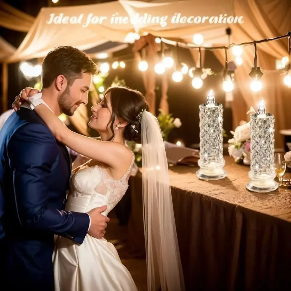 Flameless Candle Light, LED Projection Flickering Decorative Crystal Ambient for Bedroom Bedside Romantic Decor Gift Home