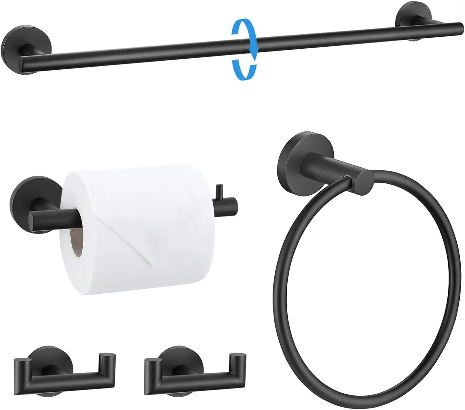 

Matte Black 5-Piece Towel Bar Set, Stainless Steel Bathroom Hardware, Wall Mounted 23.6"