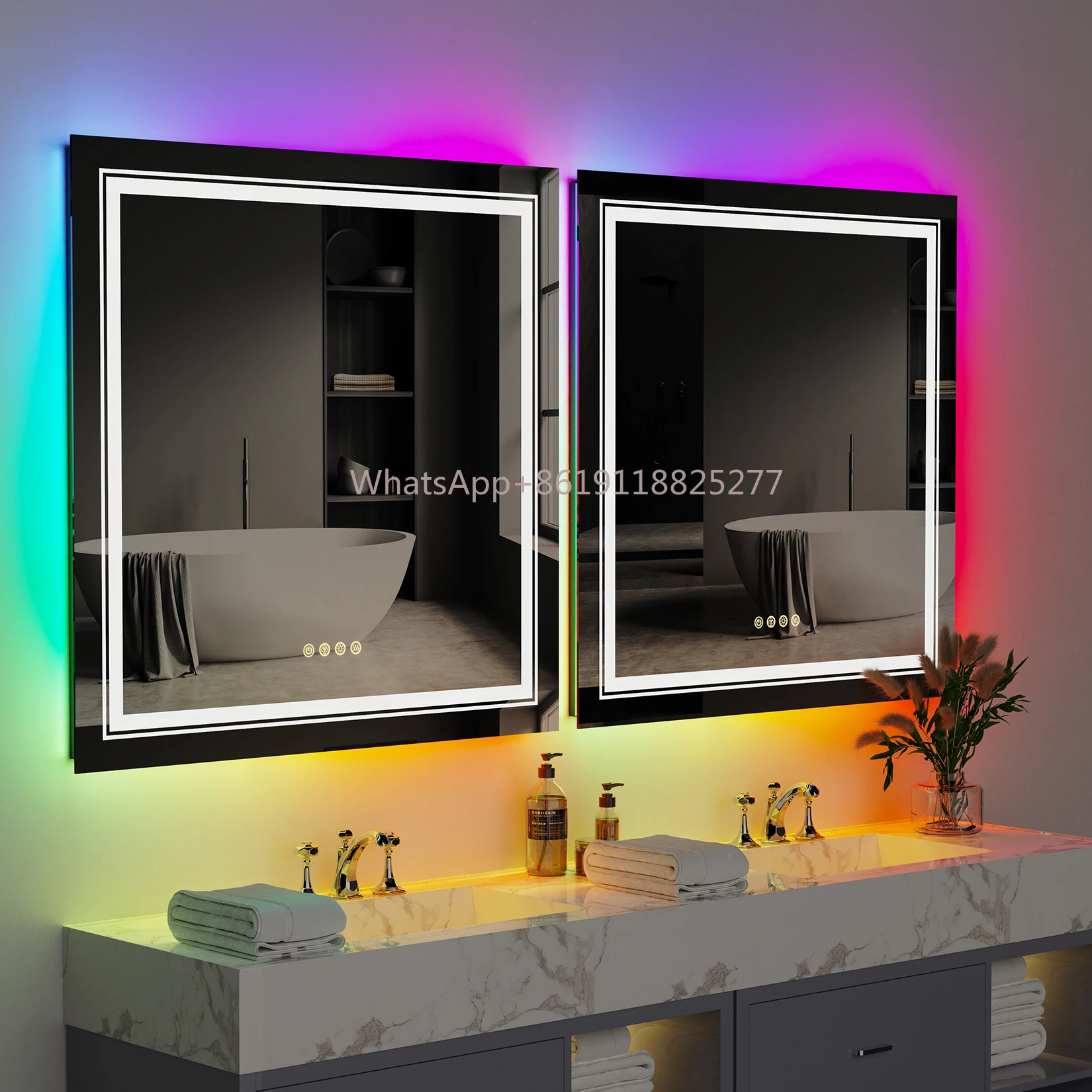 

Vanity Mirrors with Light Memory Backlit Front Lighted Mirror 32 Inch Square Dimmable 11 Color Smart Anti-Fog