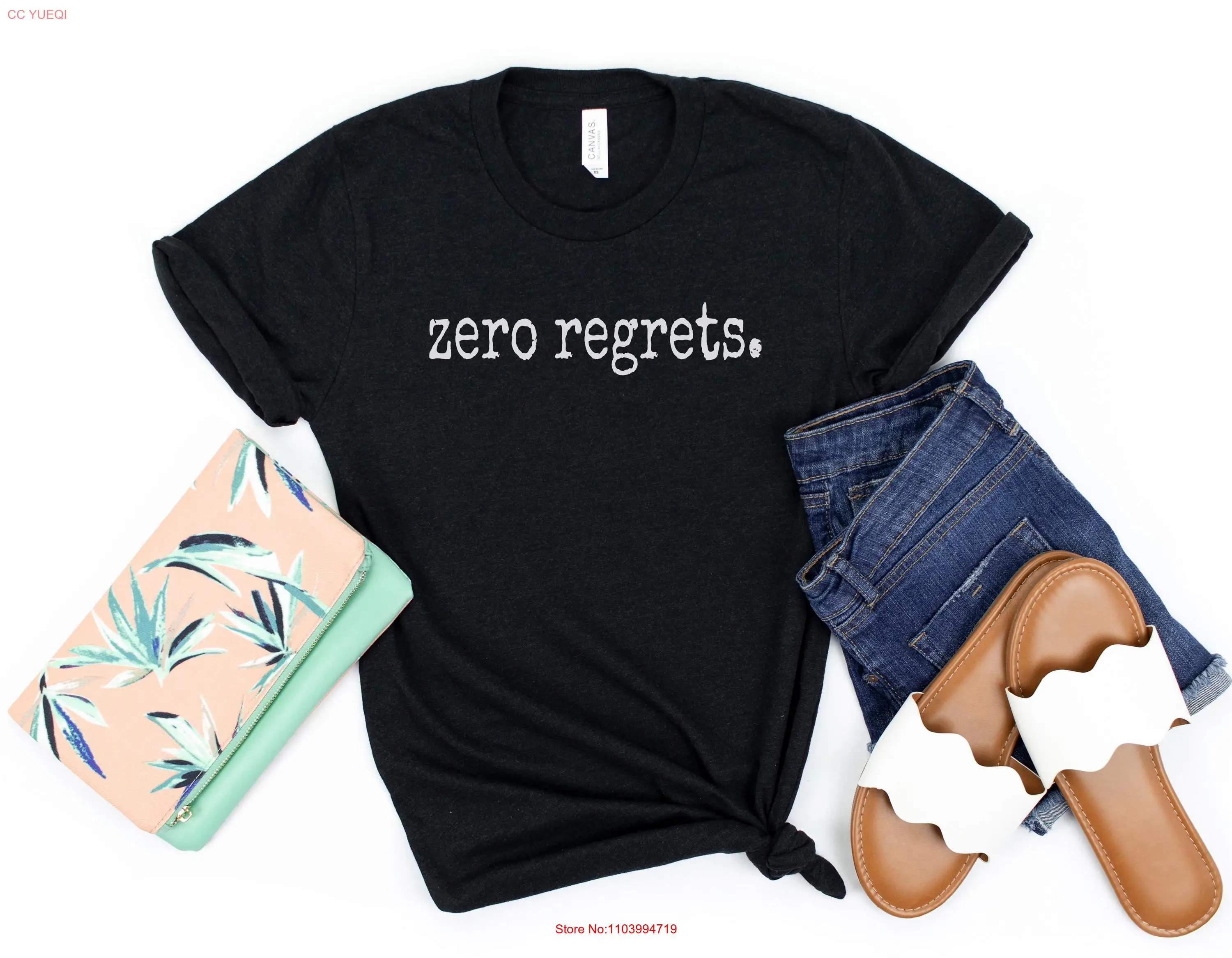 Zero regrets shirt sarcastic T sassy women s tee typewriter minimalist design self love attitude friend gift funny quote saying