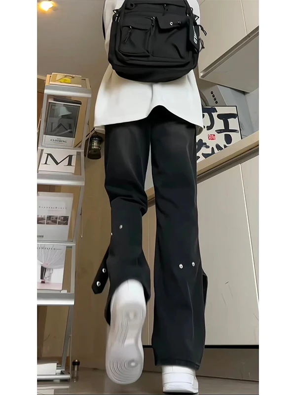 

Мужские облегающие джинсы Pure Bla, весна-осень, американские джинсы High Street Vibe с микро-расклешенными пуговицами, модные прямые джинсы