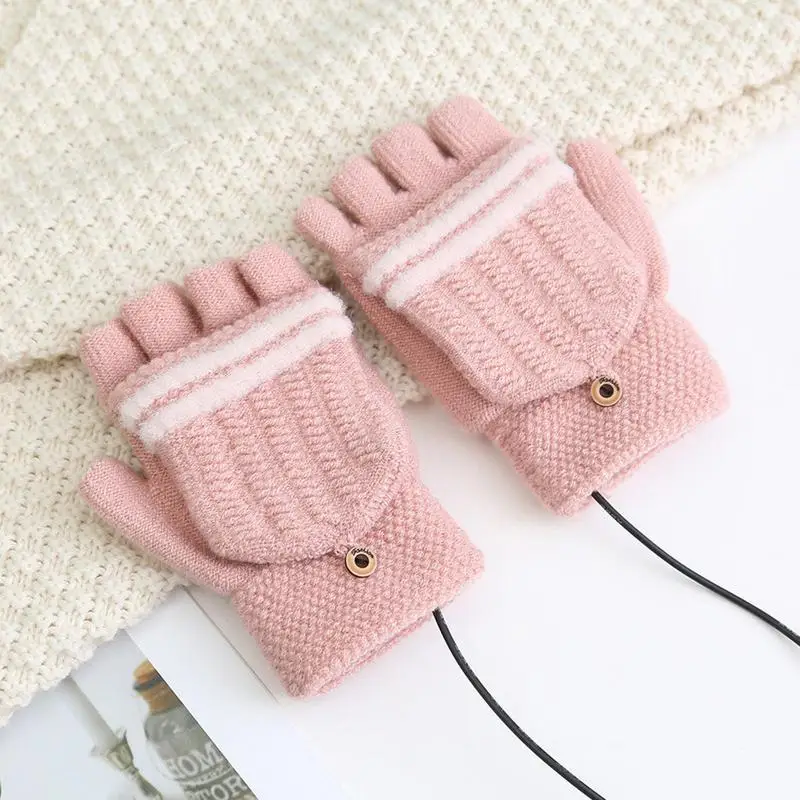 Fingerless Heated Gloves Heating Men Women Fingerless Winter Gloves Adjustable Temperature Winter Warm Heating Mitten USB Hand