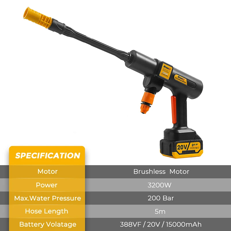 Imagem -04 - Babeq-arma de Lavadora de Carros sem Escova o Ferramentas de Lavagem sem Fio Vários Bicos Pistola de Água Elétrica para Casa 200bar de Alta Pressã